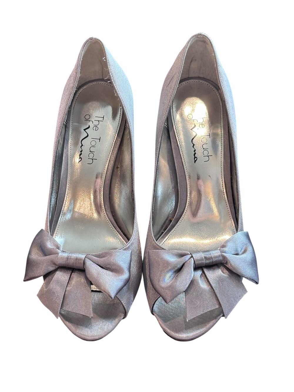 Nina Shimmery Pink Open-Toe Bow Heels